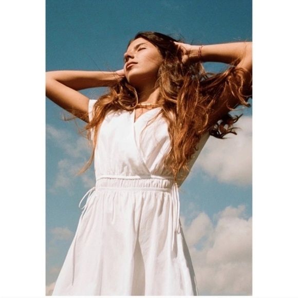 NWT ZARA White Cotton Midi Dress with Tie-Back M - Picture 3 of 15